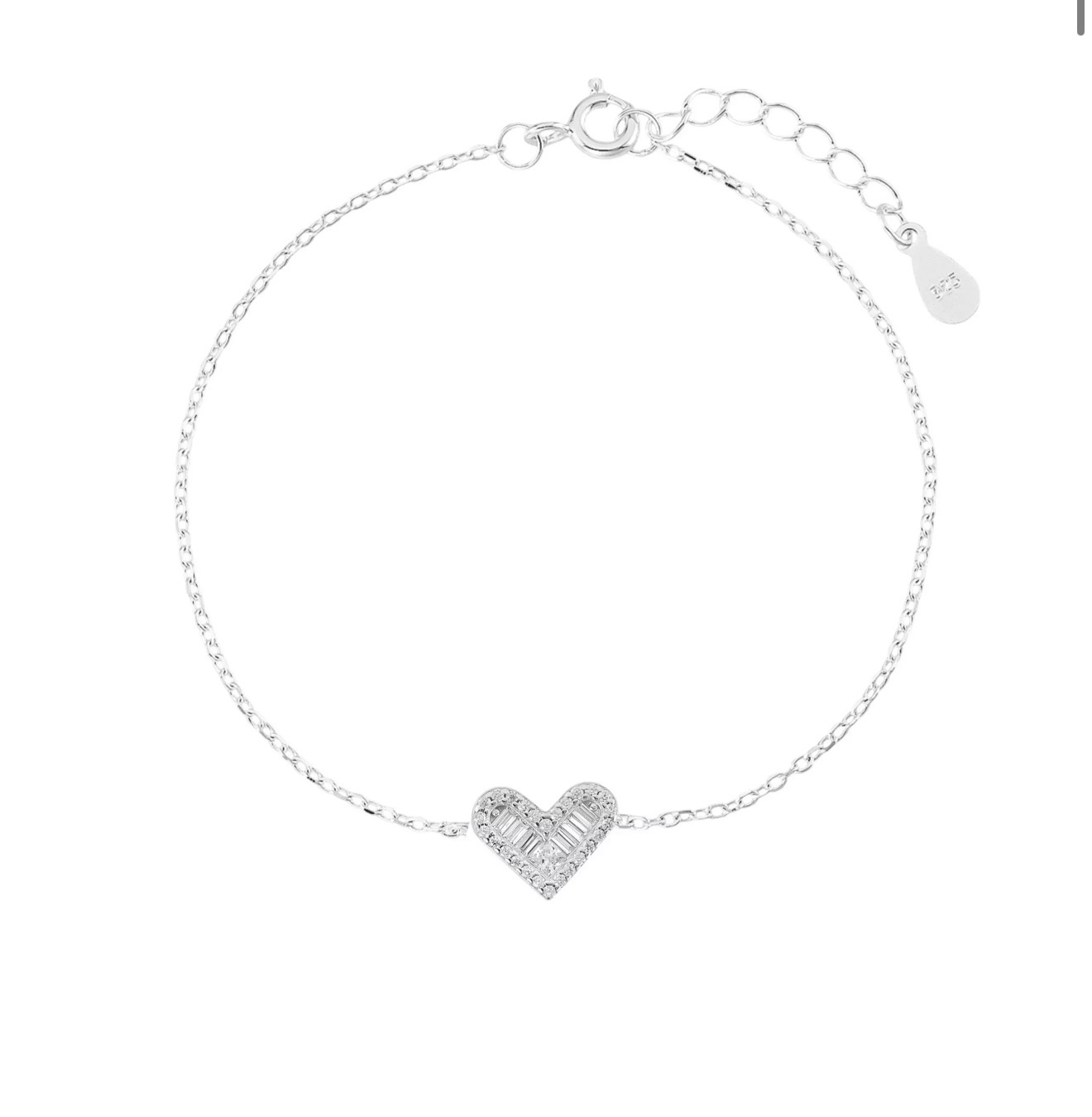 Pulseira coração na prata925 com banho de ouro branco