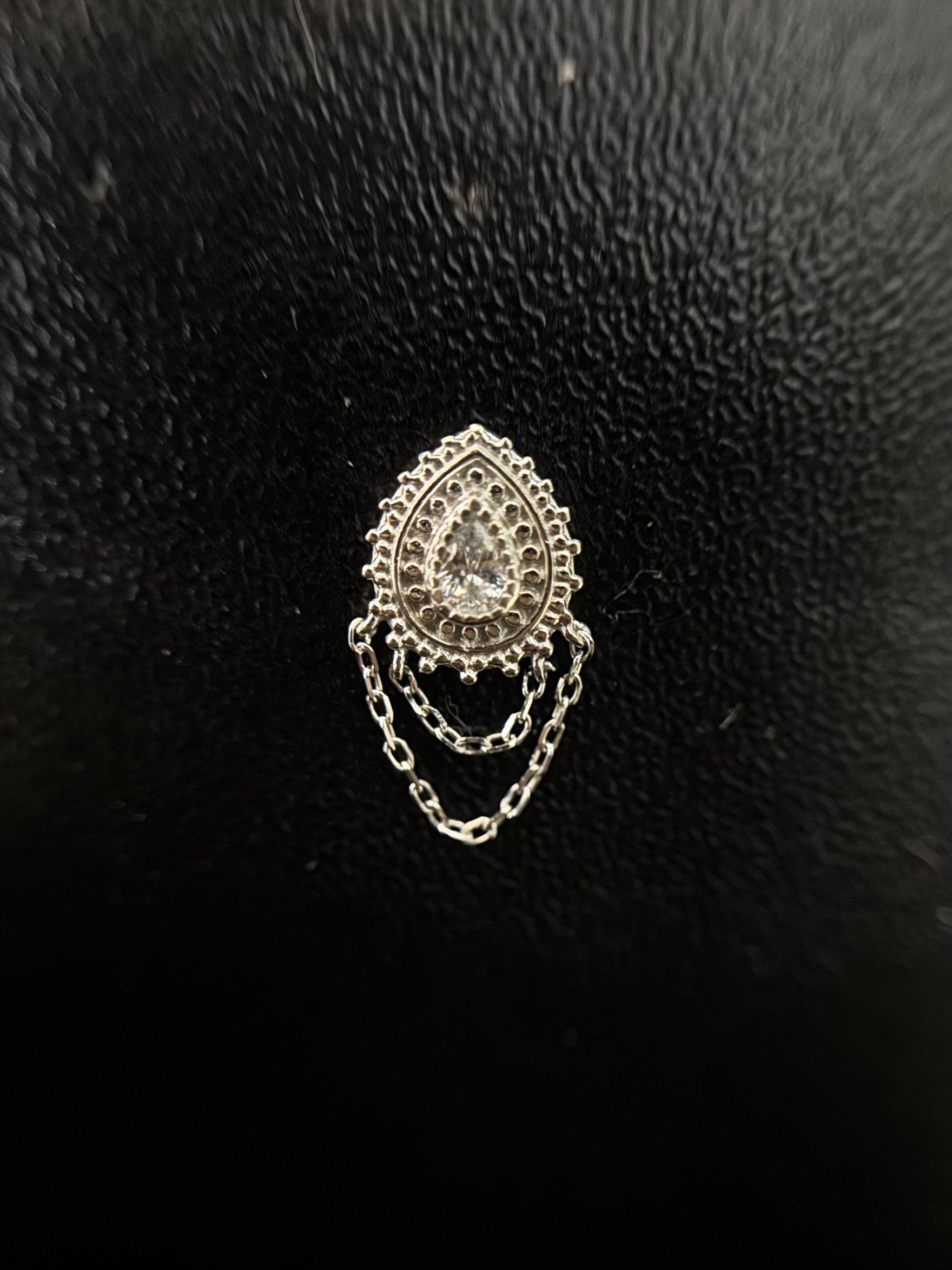 Labret Gota Corrente Ouro Branco Zircônia 